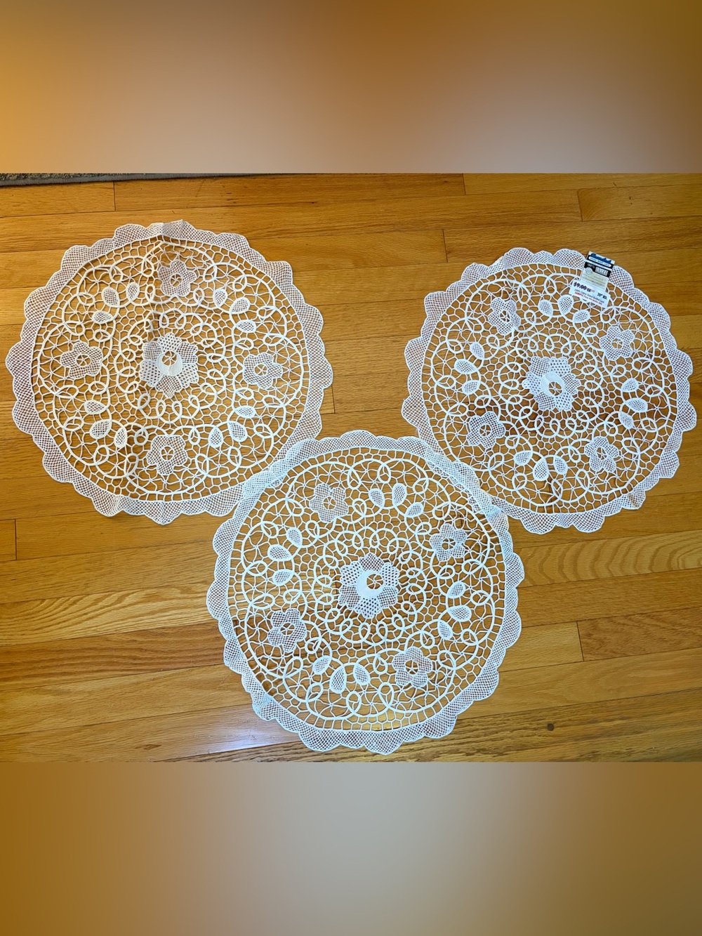 3pc Vintage Shanghai Handmade Cotton Lace Doilies 20" 1 NWT